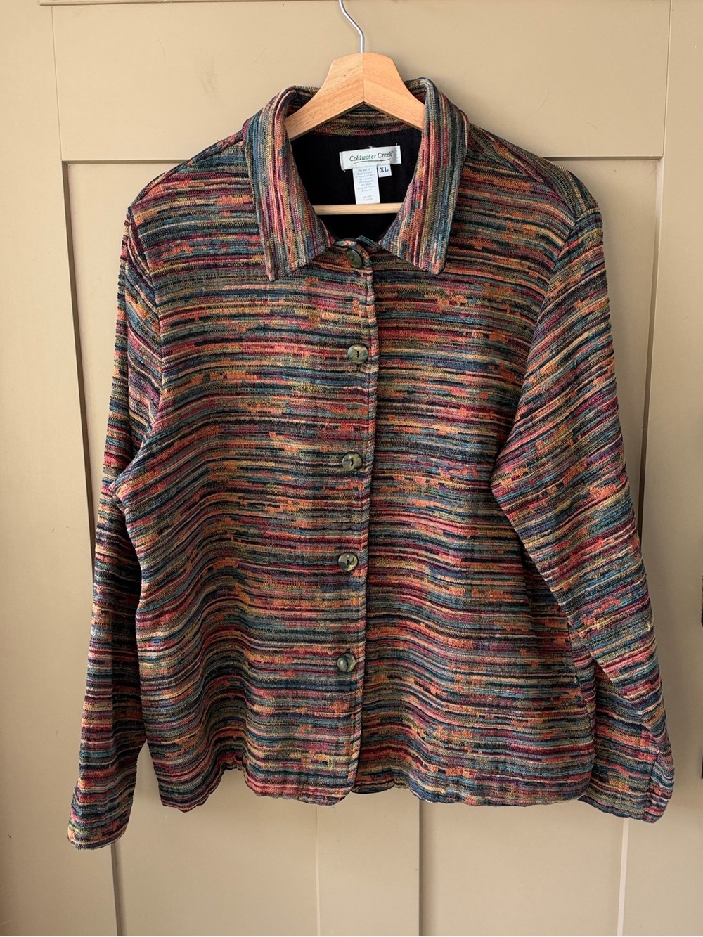 Coldwater Creek XL Multicolor Stripe Earth Tones Brocade Button Down Jacket